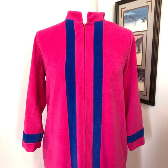 VTG Vanity Fair Velour Full Length Robe House Coat Pink Half Zip Granny 70s 8 M - Picture 2 of 11